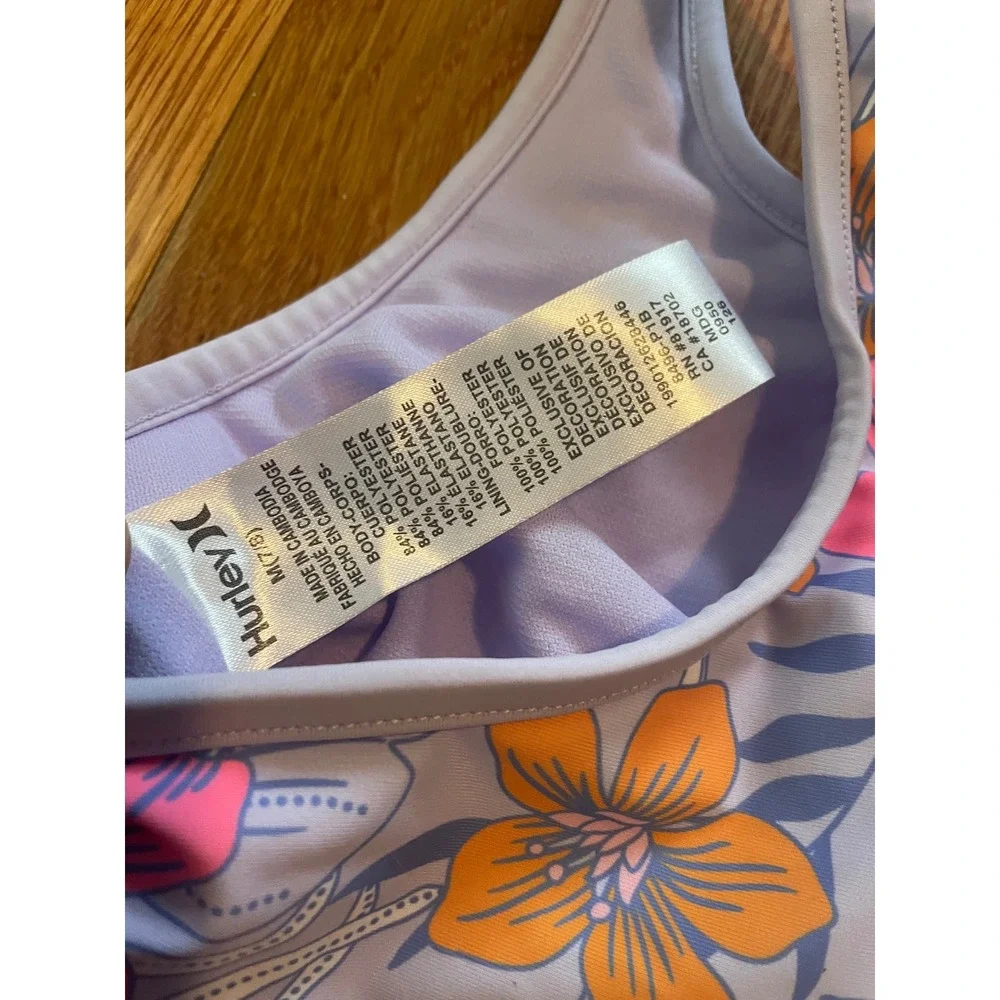 Hurley Girls Purple Floral Twist Front High Waist Bikini Set UPF 50+ Size M 7/8